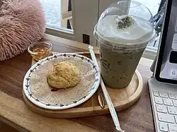 A scone and iced green tea