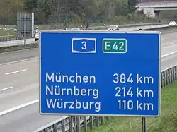 Destination confirmation sign on the German A3 (part of E42)