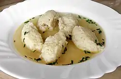 Semolina dumpling soup as starter