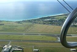 Long Beach to the south east of the Grantley Adams runway from Paul Nutting's microlight. It is much longer than Long Bay to the north east.