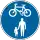 Shared-use path sign - a circular blue sign with a bicycle icon above an icon showing two people holding hands.