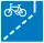 Cycle lane sign - a blue sign with a white bike behind a diagonal white dashed line and a straight vertical line