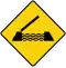 A diamond-shaped with yellow background and black border, with a symbol of an open draw bridge