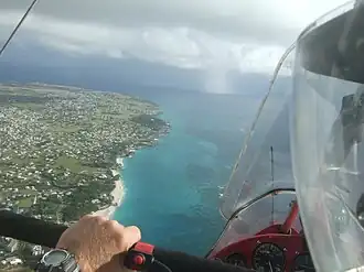 Inside of Cobblers Reef from a Microlight flown by Paul Nugent. Crane Beach North is centre left above the lowest rock promontary.
